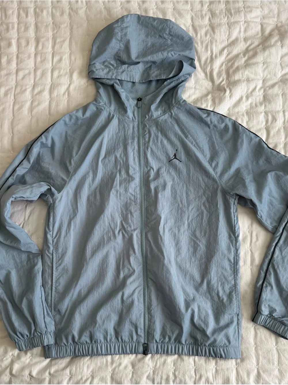 Jordan Sports Men’s Hooded Windbreaker Jacket Grey Small Full Zip Lightweight